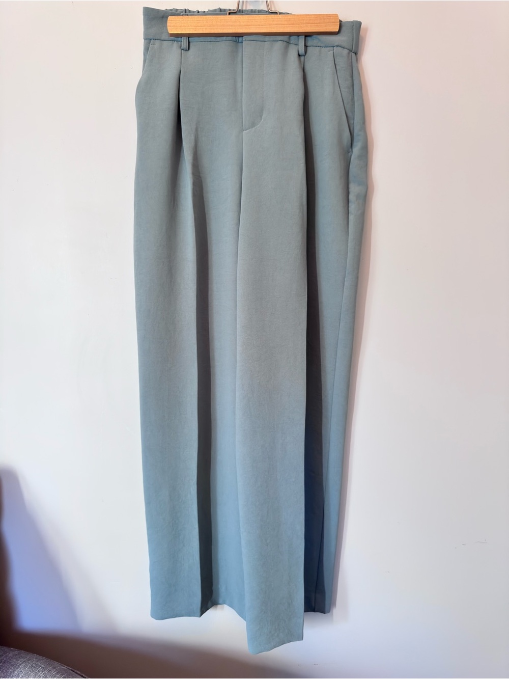 Pleated Wide-Leg Pants in Dusty Sage Green